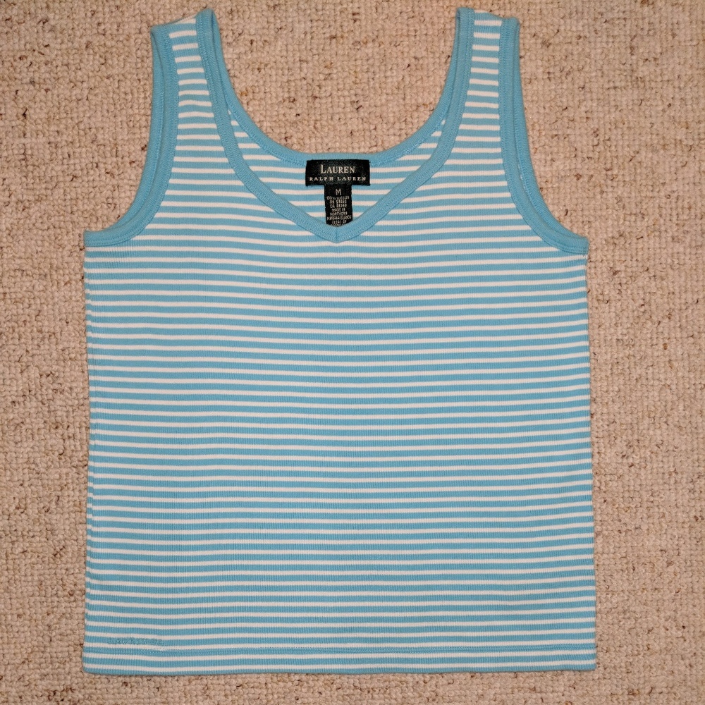 LAUREN Tank Top M Striped Cami Blue White